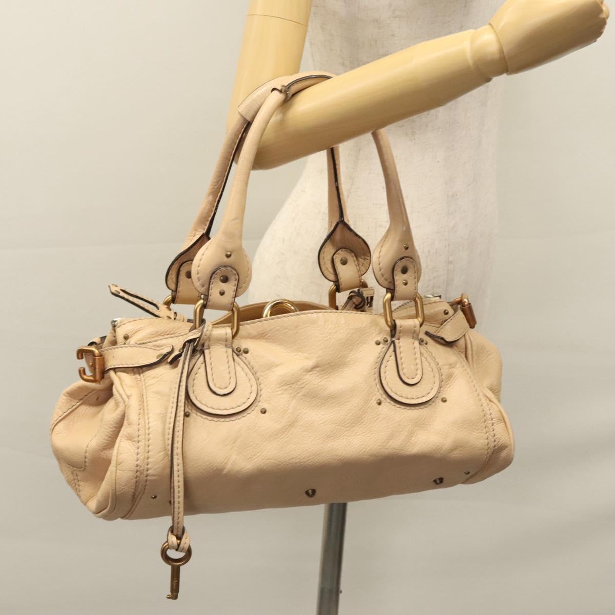 Chloe Paddington Hand Bag Leather Beige Silver gold 113238