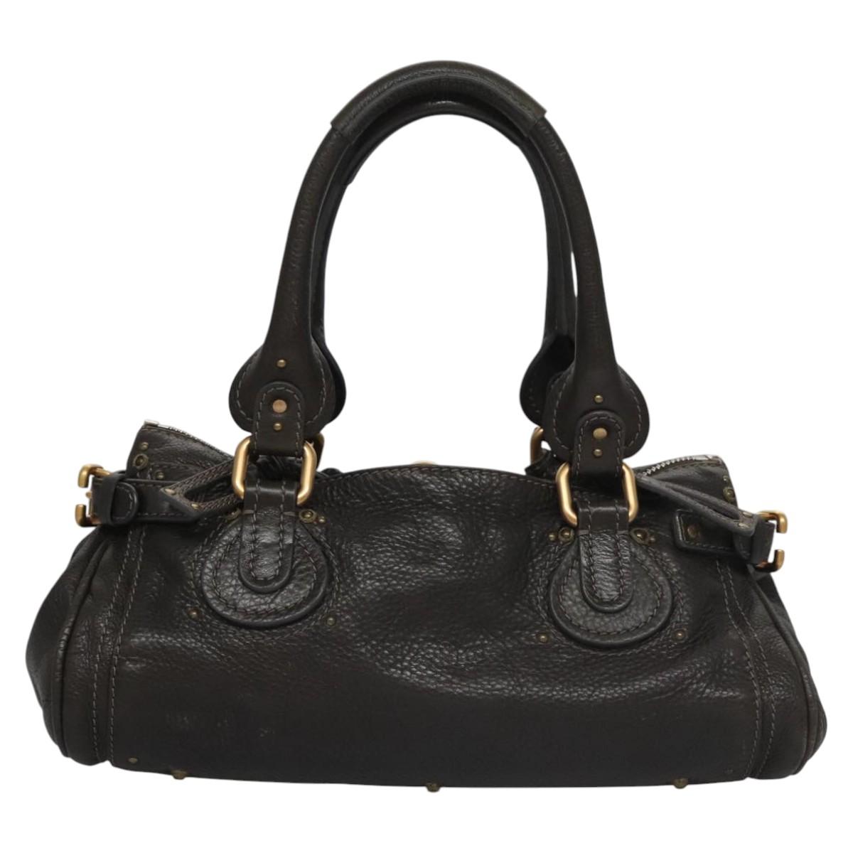 Chloe Paddington Hand Bag Leather Dark Brown Gold Silver 113775