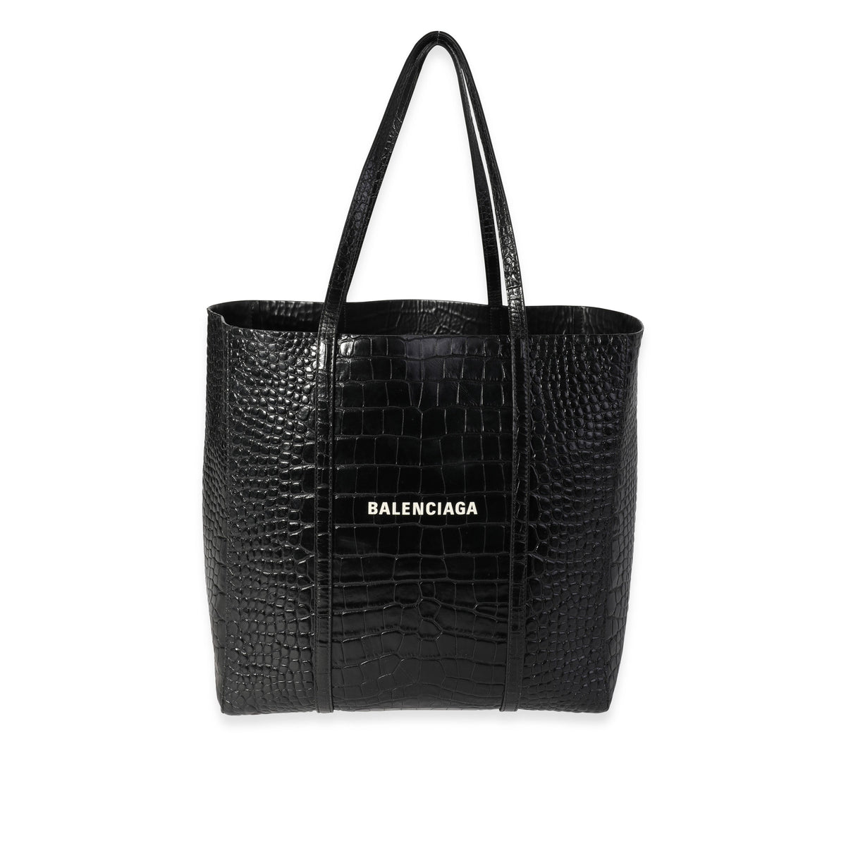 balenciaga Crocodile-Embossed Leather Small Everyday Tote