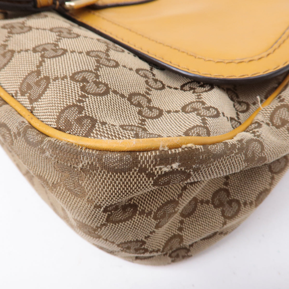 GUCCI GG Canvas Leather Shoulder Bag Beige Brown Yellow 308452