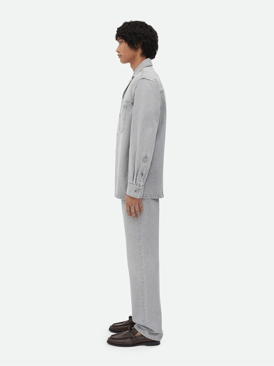 Bottega Veneta Men Light Grey Washed Denim Shirt