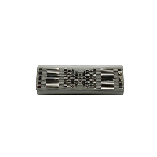 GUCCI Metal Embellished Broadway Clutch in Grey Leather