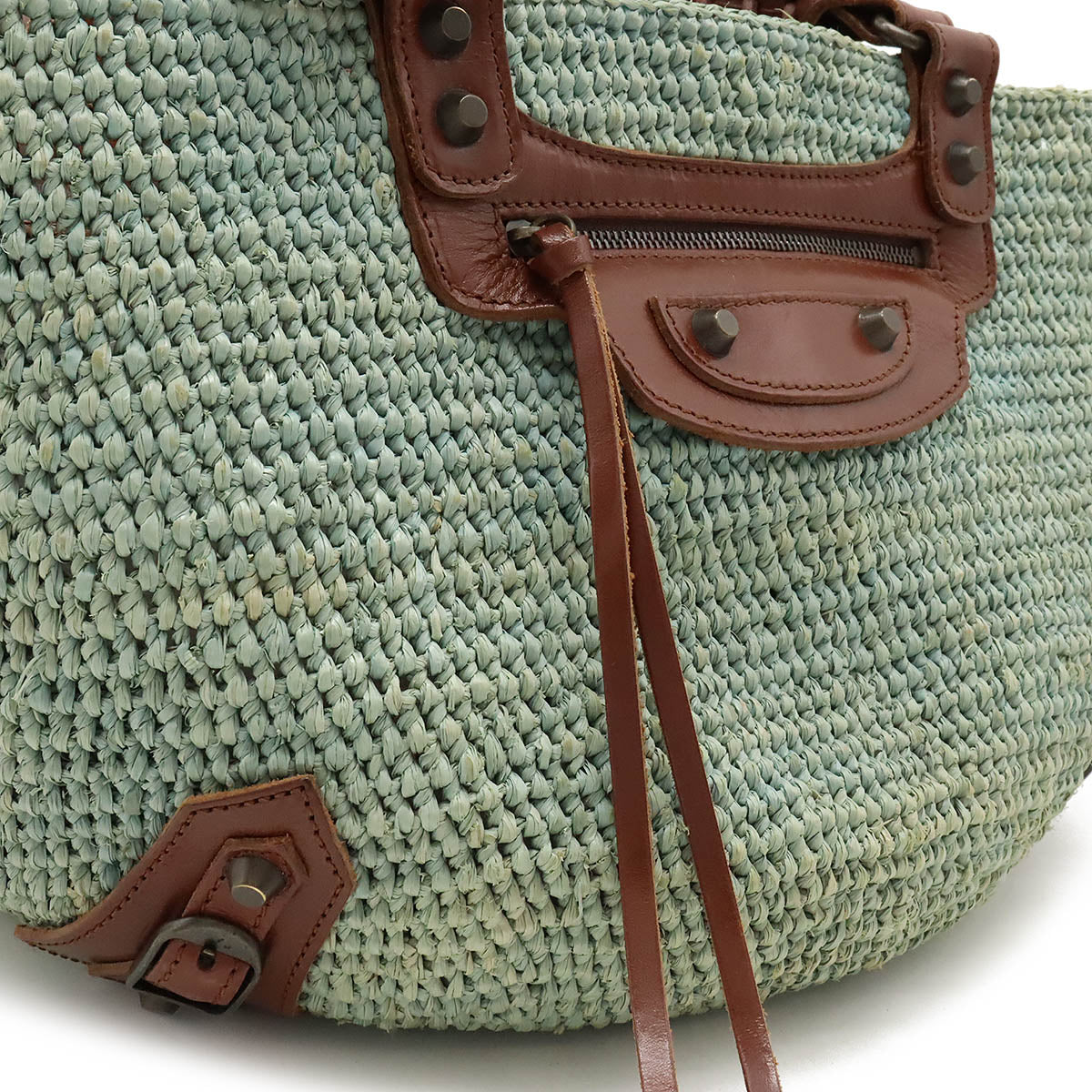 balenciaga Straw Leather Tote Bag