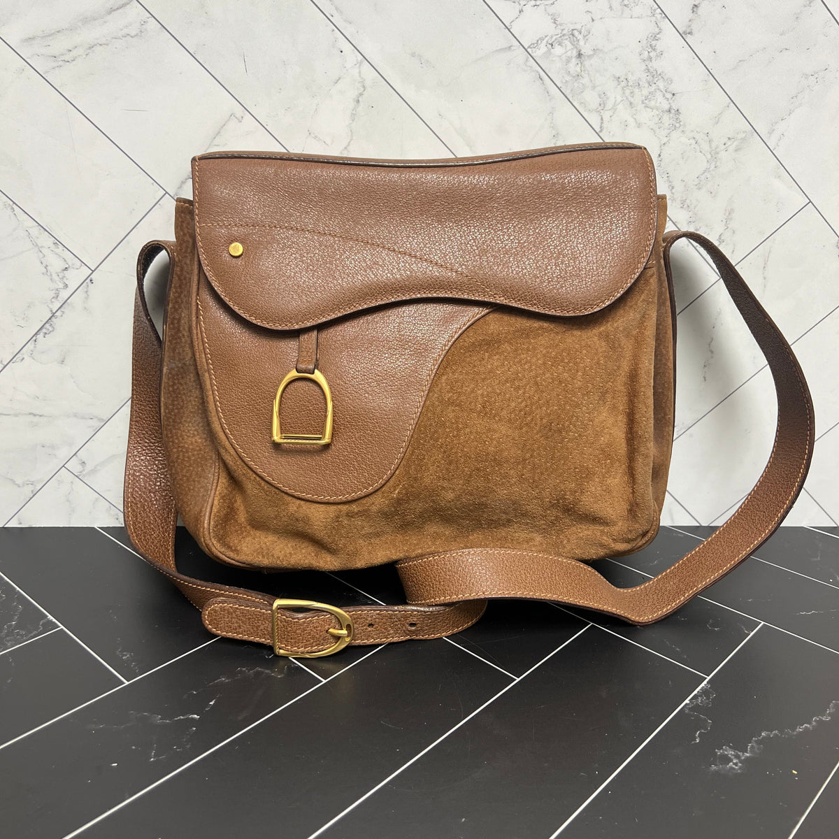 Gucci Brown Leather & Suede Saddle Bag