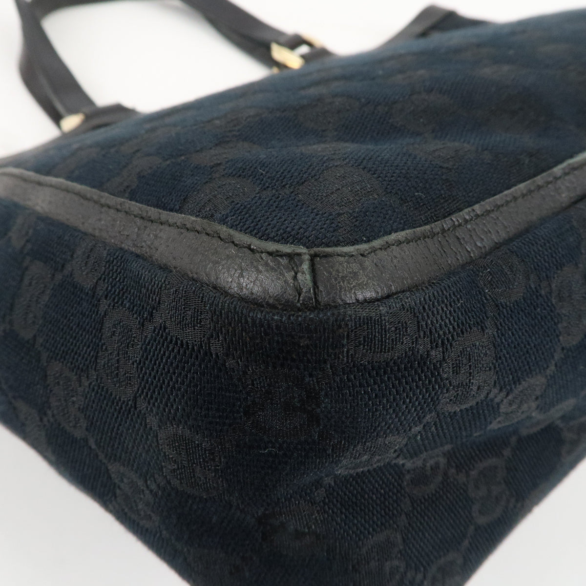 GUCCI Abbey GG Canvas Leather Tote Bag Hand Bag Black 146247