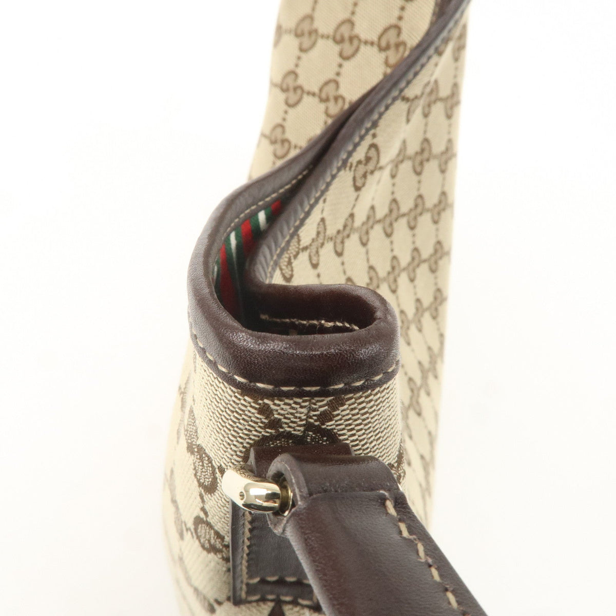 GUCCI GG Canvas Leather Shoulder Bag Beige Brown 169947