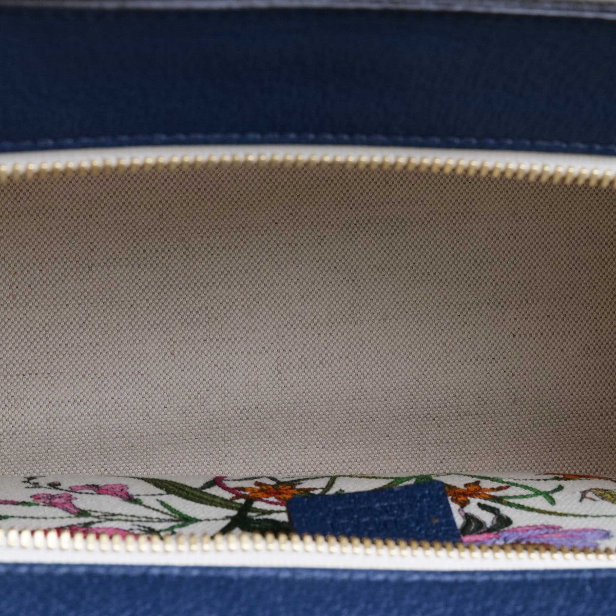 Gucci Floral Canvas Tote with Blue Leather Trim.