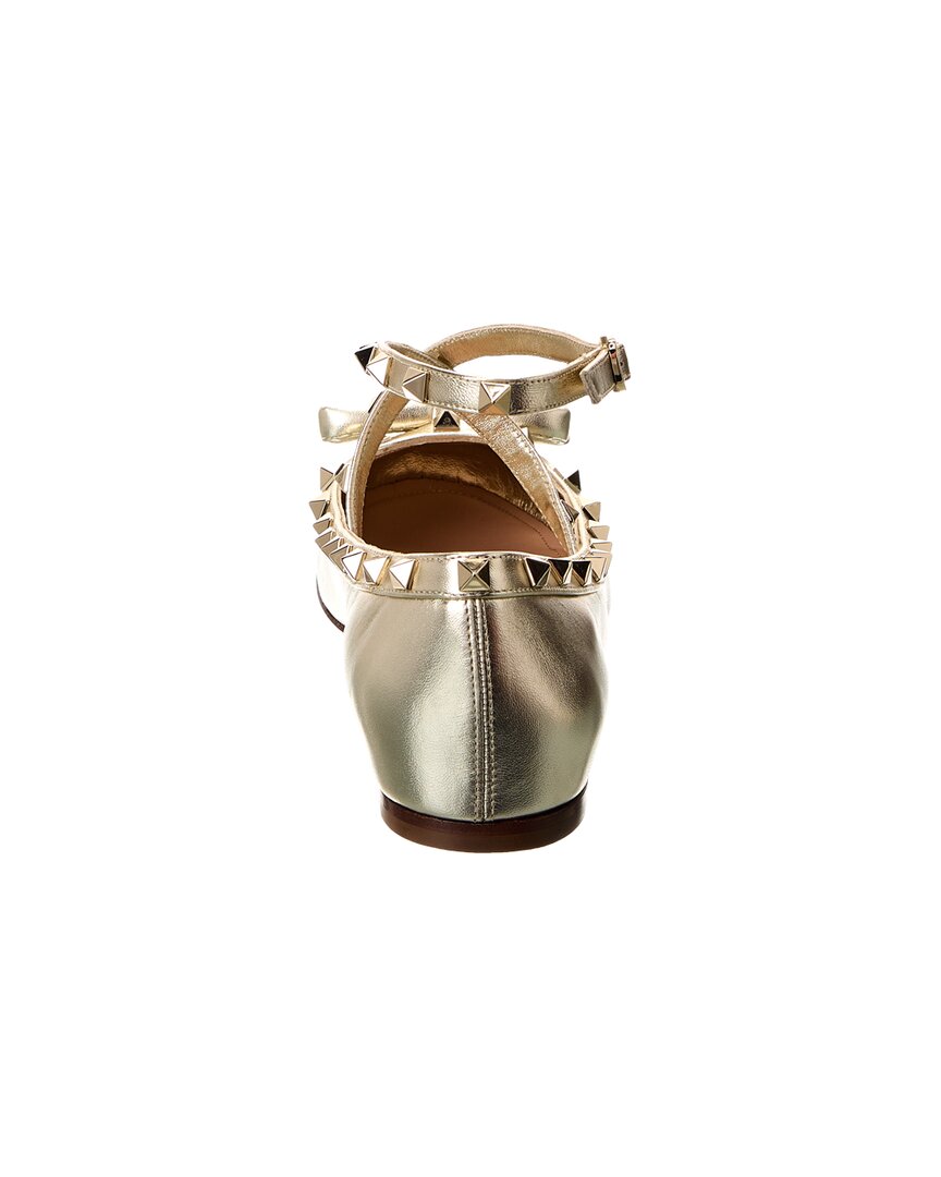 Valentino Rockstud Leather Ankle Strap Ballerina Flat