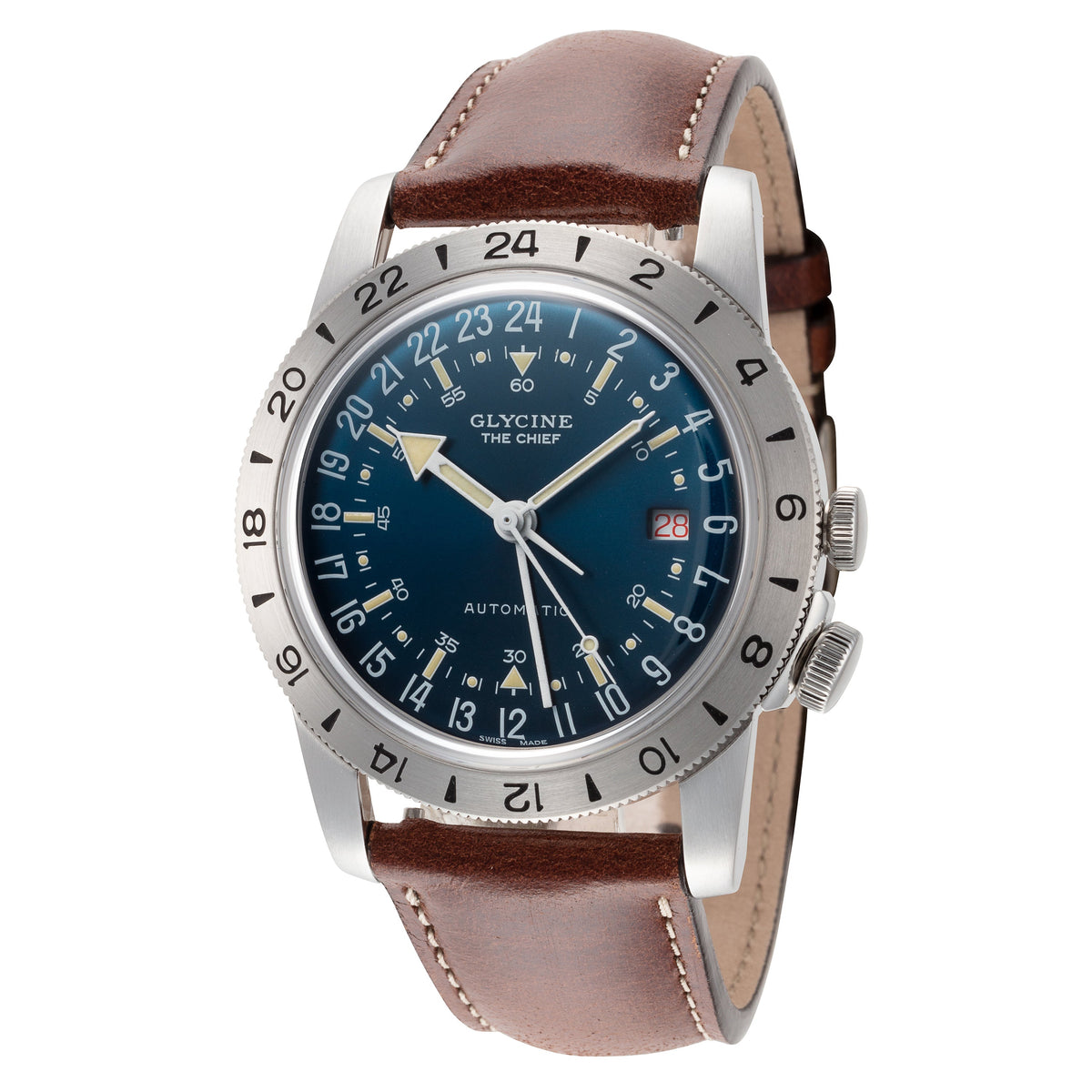 Glycine Men's Airman Vintage The Chief GL0306 Blue Dial Leather Watch