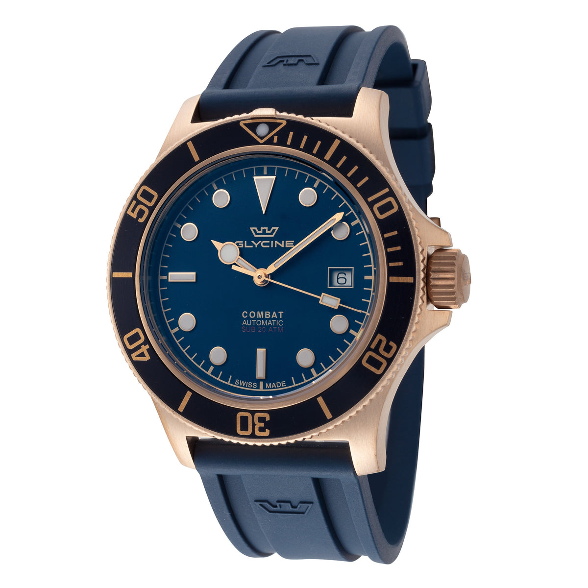Glycine Men's Combat Sub Sport 42 42mm Blue Dial Rubber Watch