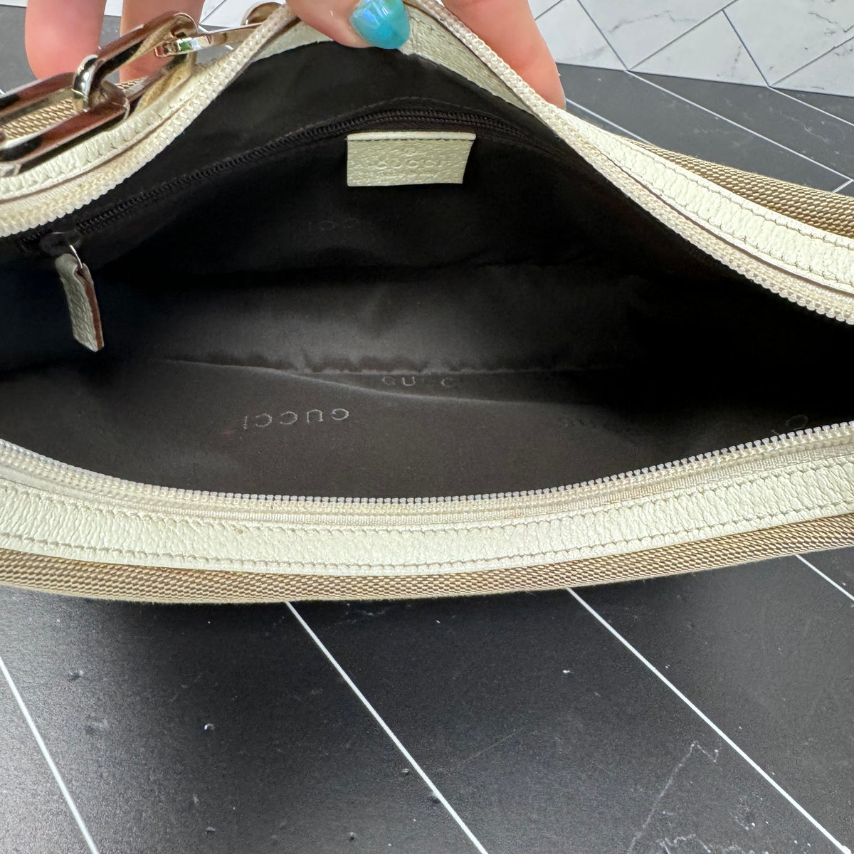 Gucci Canvas & Leather Chain Shoulder Bag