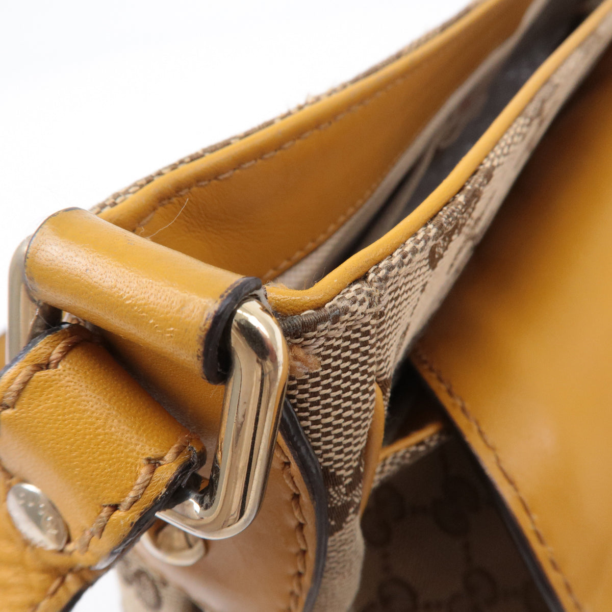 GUCCI GG Canvas Leather Shoulder Bag Beige Brown Yellow 308452
