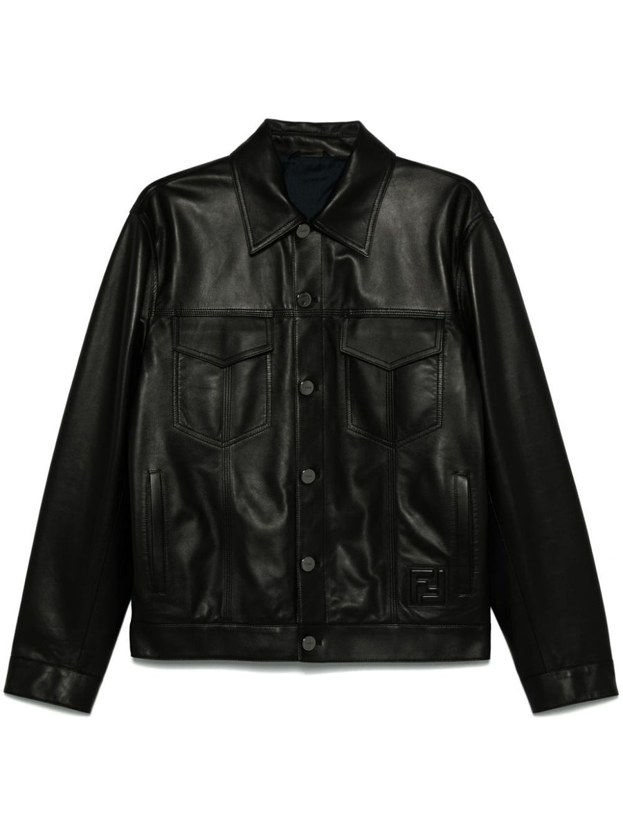 Fendi Men Embossed Ff Patch Nappa Leather Blouson Jacket