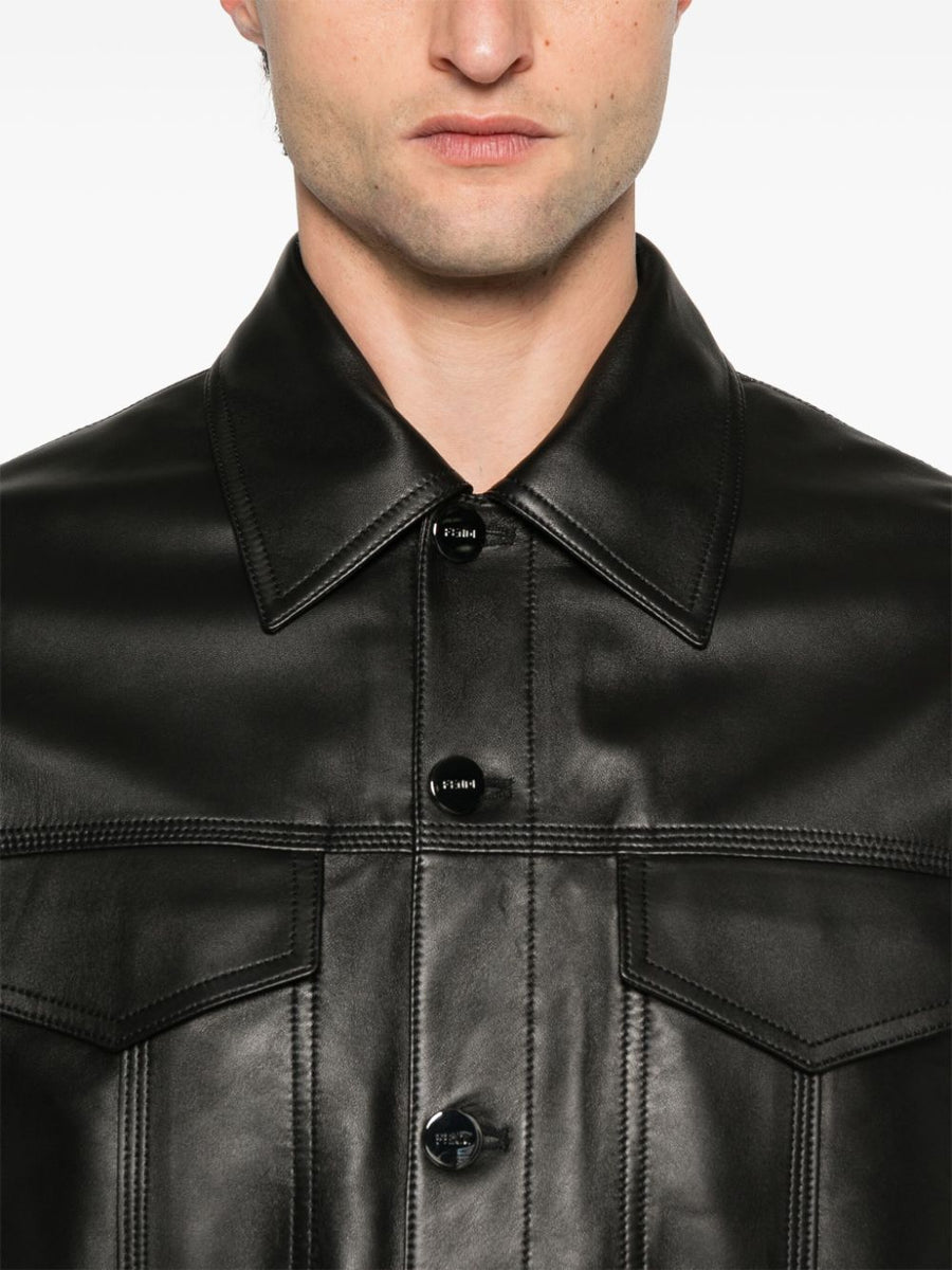 Fendi Men Embossed Ff Patch Nappa Leather Blouson Jacket