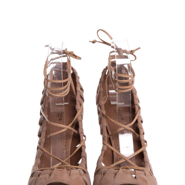 Alaïa Mauve Suede Cutout Accent Peep-Toe Pumps SZ 41