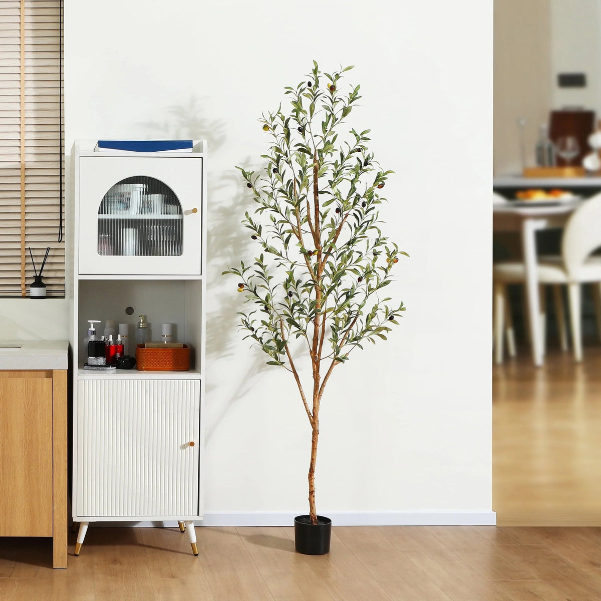 2 Pack 6 Ft Artificial Olive Plants with Realistic Leaves and Natural Trunk, Silk Fake Olive Tree in Black Plastic Pot, Faux Olive Tree for Office Home