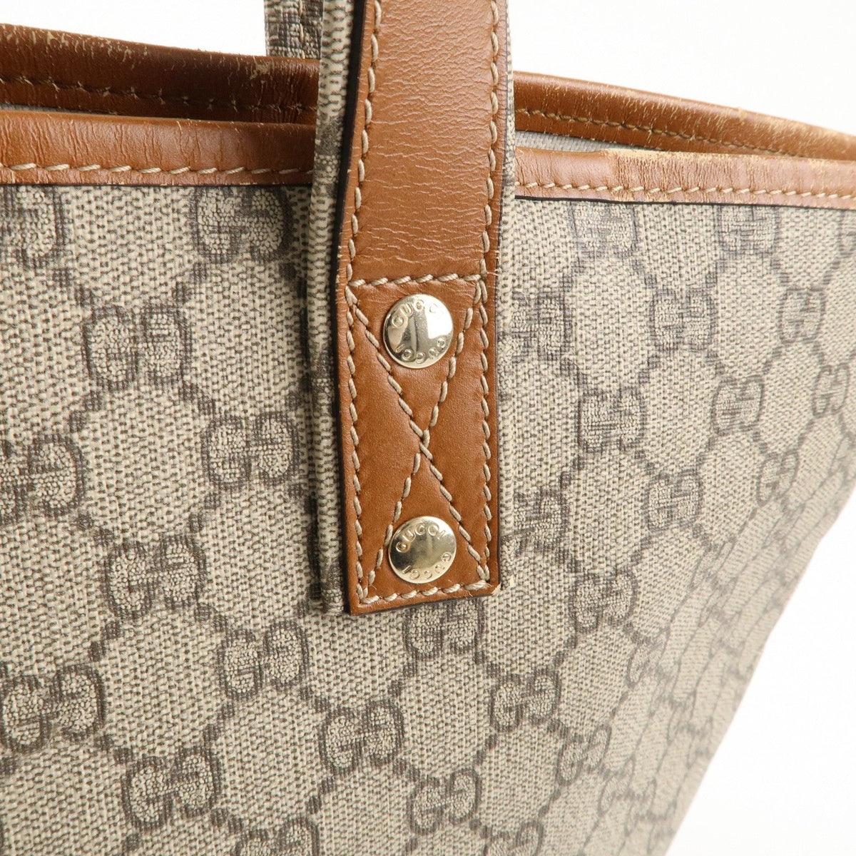 GUCCI GG Supreme Leather Tote Bag Hand Bag Beige Brown 211134