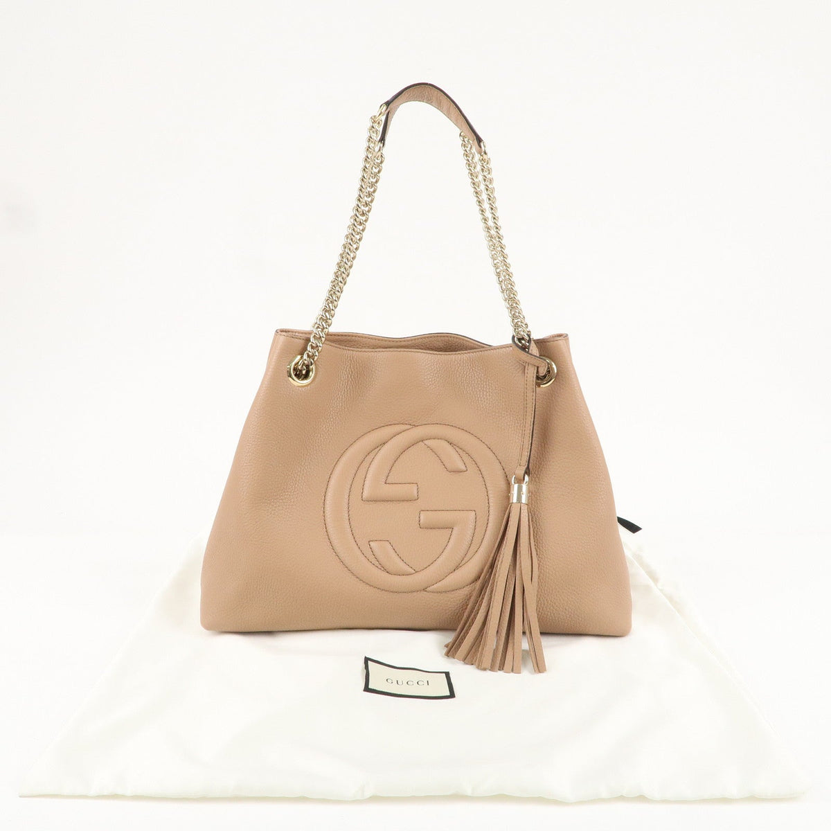 GUCCI SOHO Interlocking G Leather Chain Shoulder Bag Beige 536196
