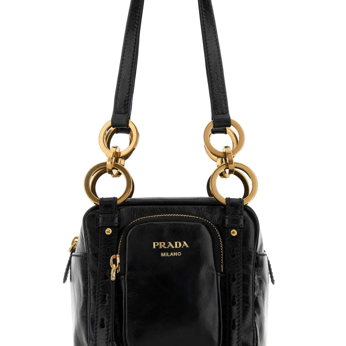 PRADA Mini Dangle Leather Boston Handbag