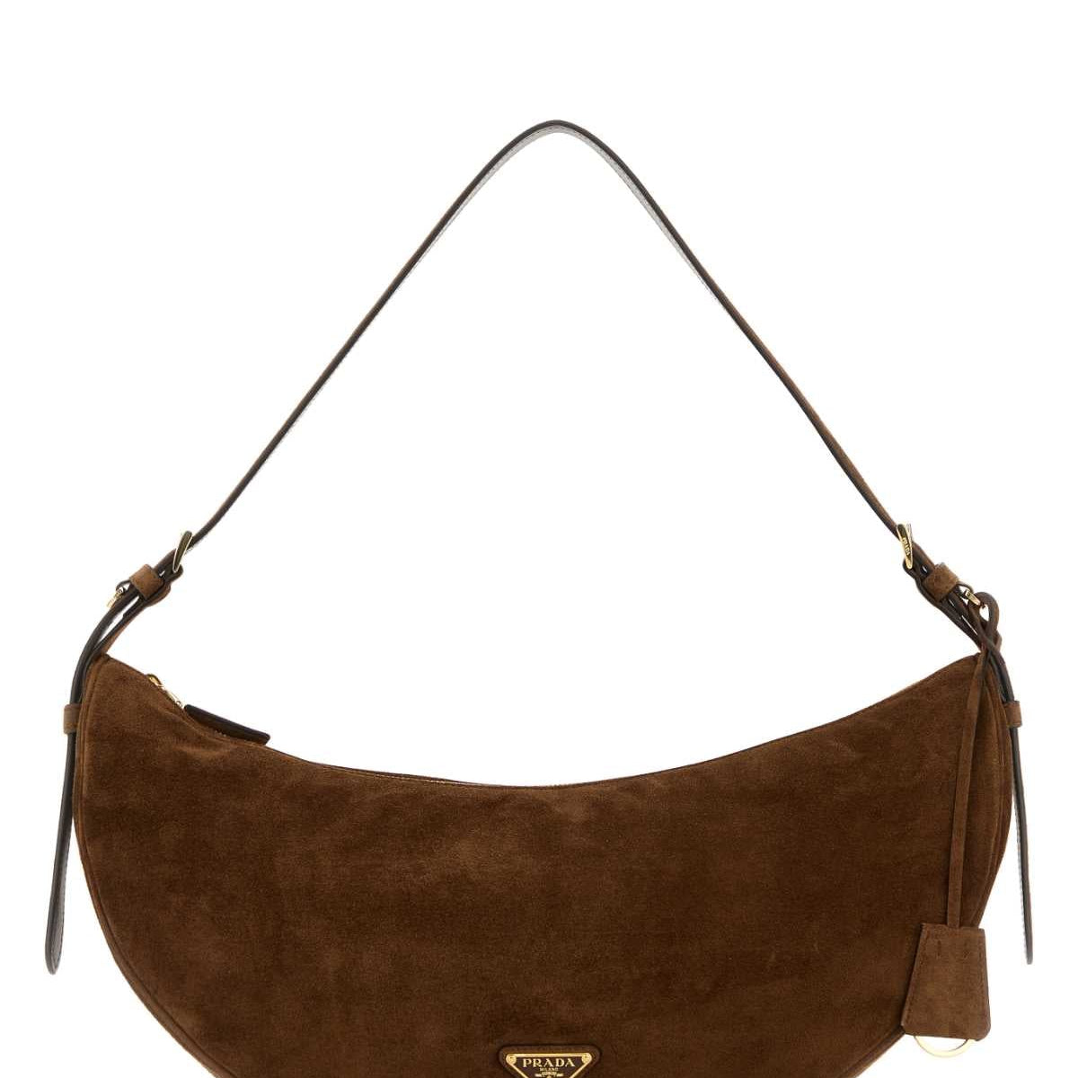 PRADA Demi-Lune Large Suede Shoulder Handbag