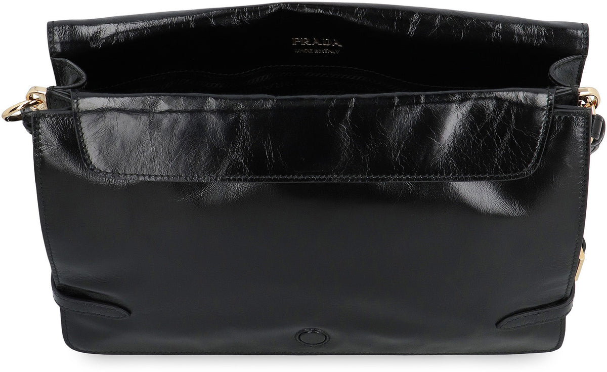 PRADA Leather Shoulder Handbag with Magnetic Flap Closure - 30 CM