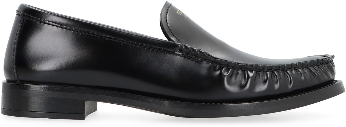 PRADA Brushed Leather Loafers with Almond Shaped Toe