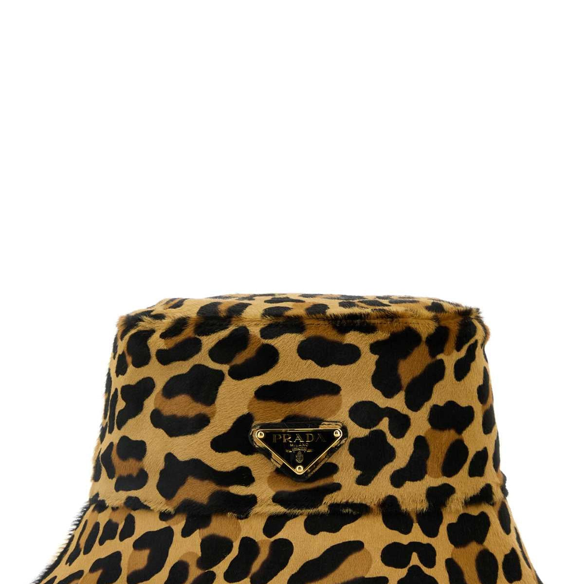 PRADA Printed Leather Hair Bucket Hat for Women