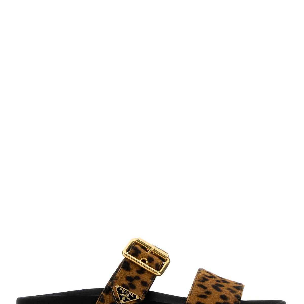 PRADA Printed 100% Leather Hair Slippers