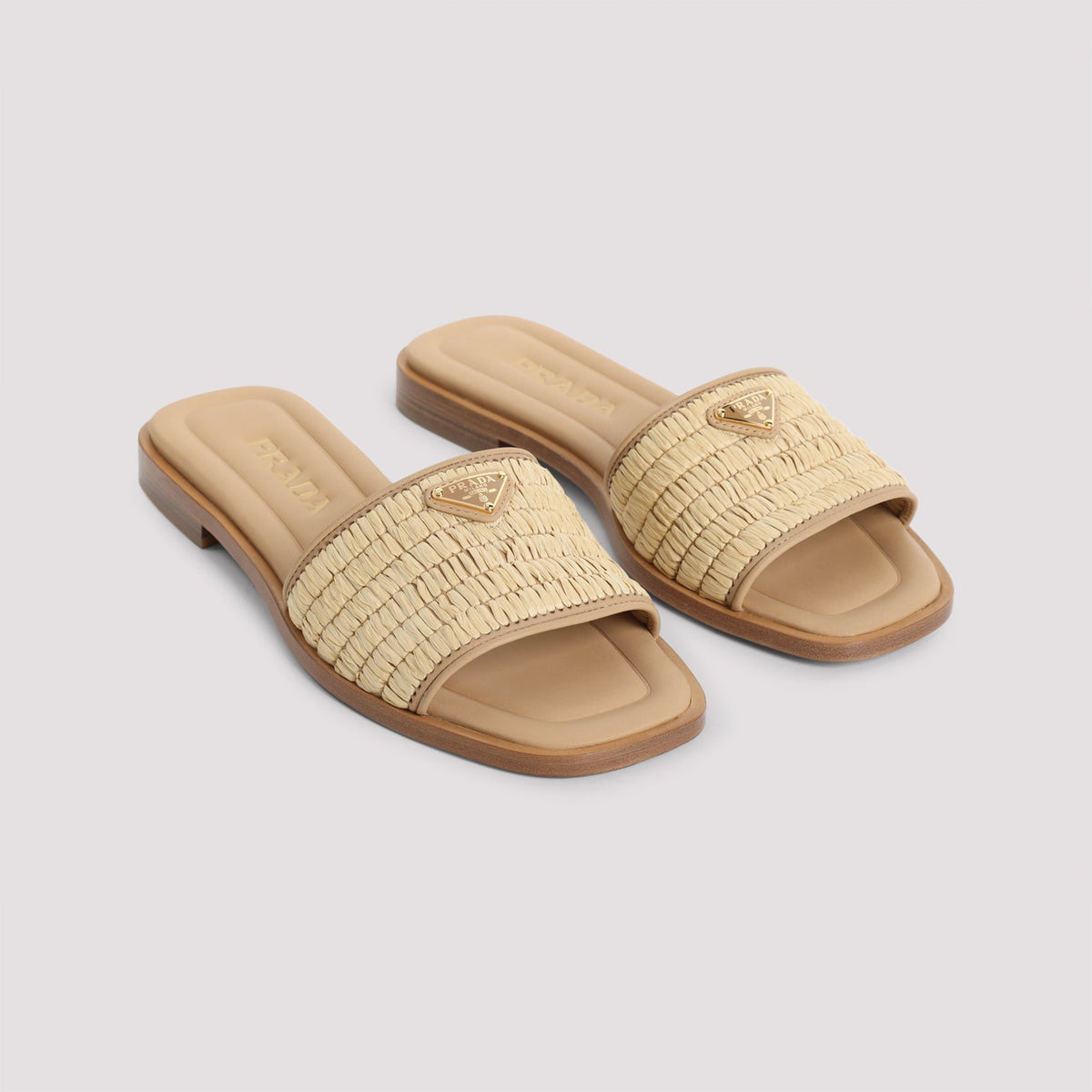 PRADA Raffia and Leather Slippers
