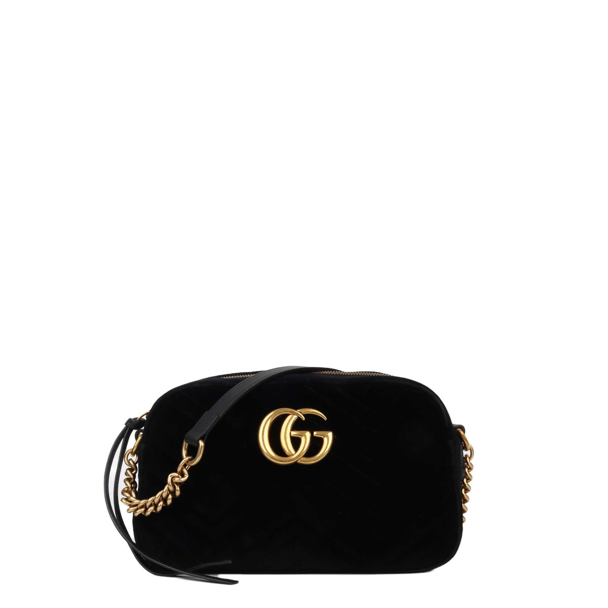 Gucci GG Marmont Small Matelasse Shoulder Bag Black Velvet GHW.