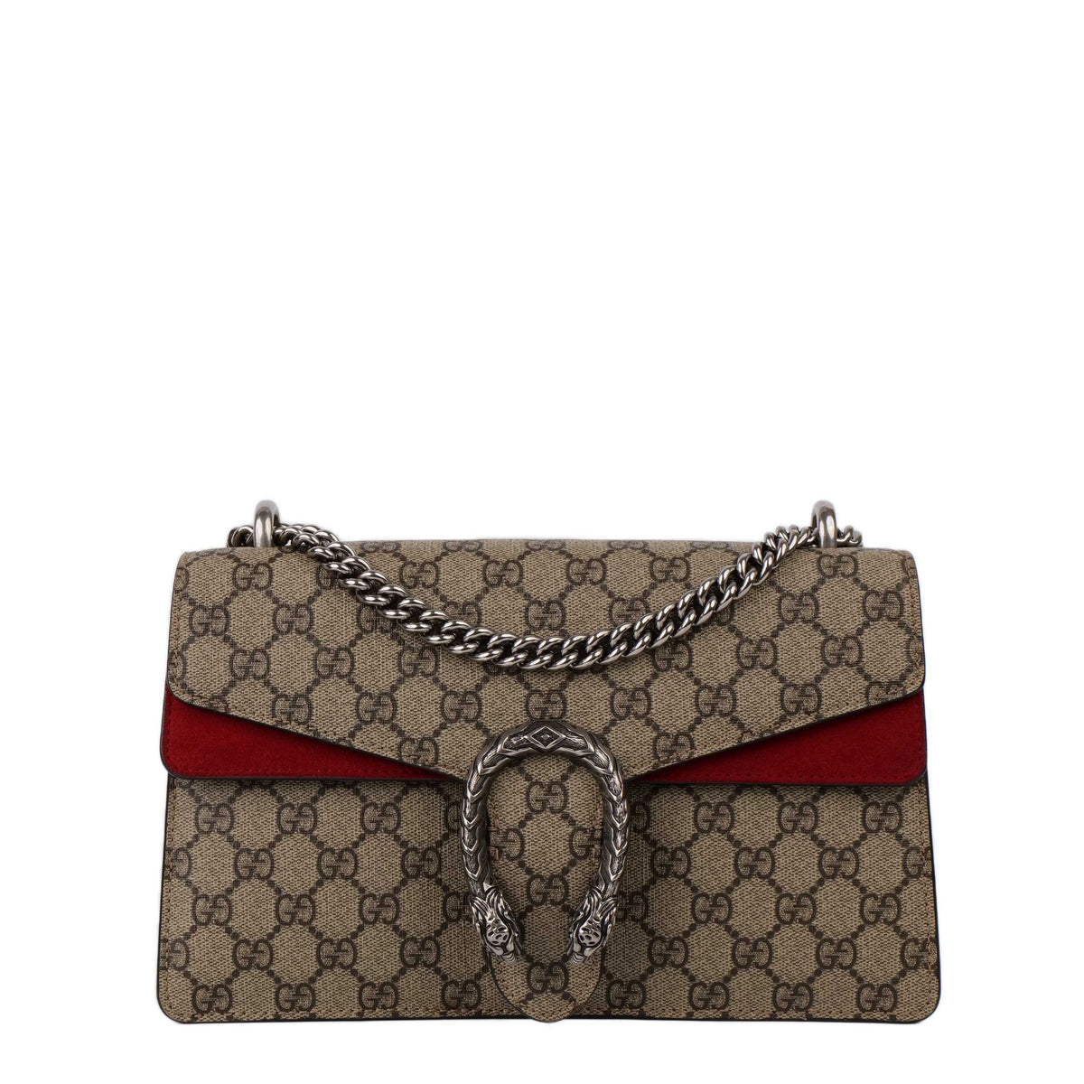 Gucci Small Dionysus GG Supreme With Red Suede Trim.