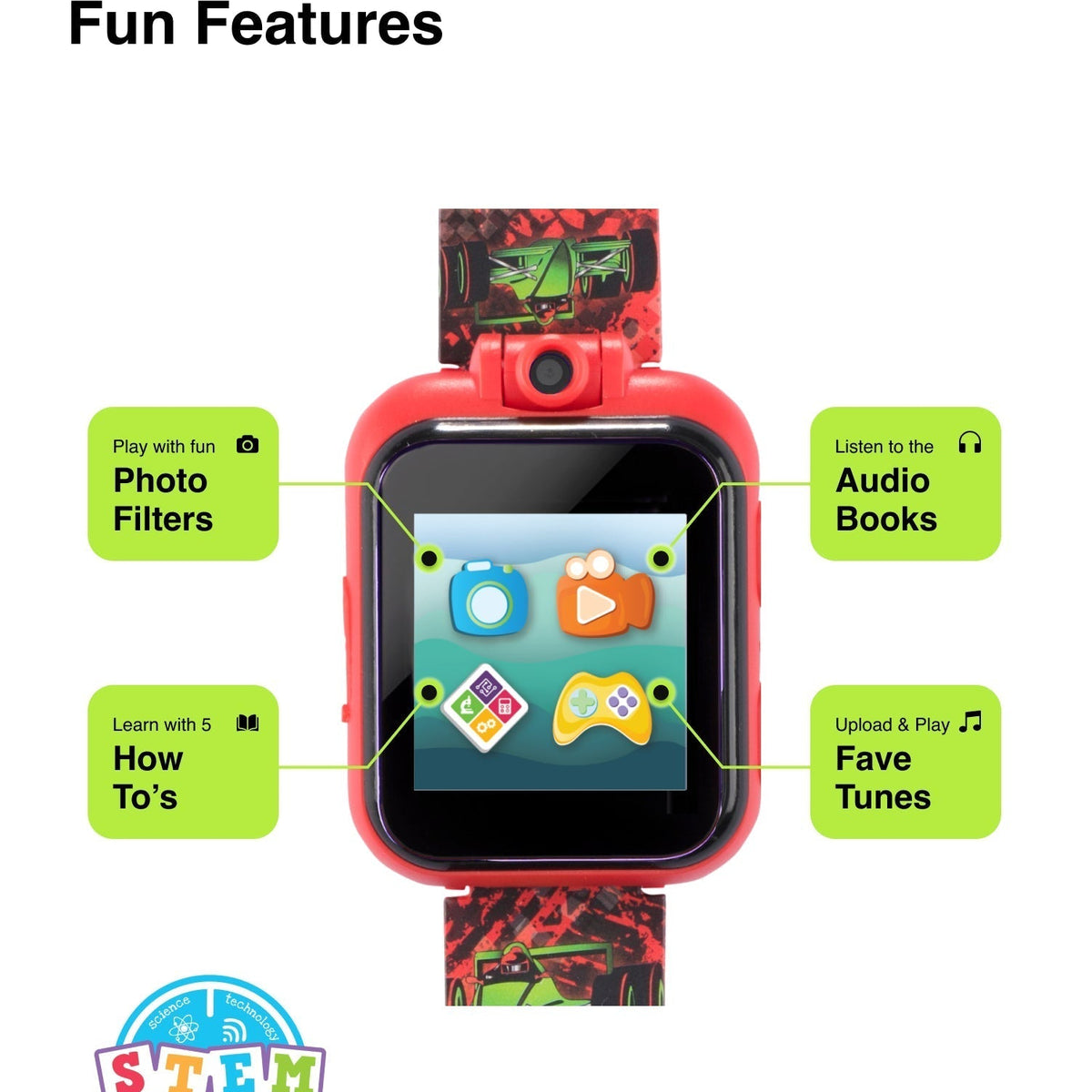 PlayZoom 2 Kids Smartwatch with Headphones: Red Race Cars