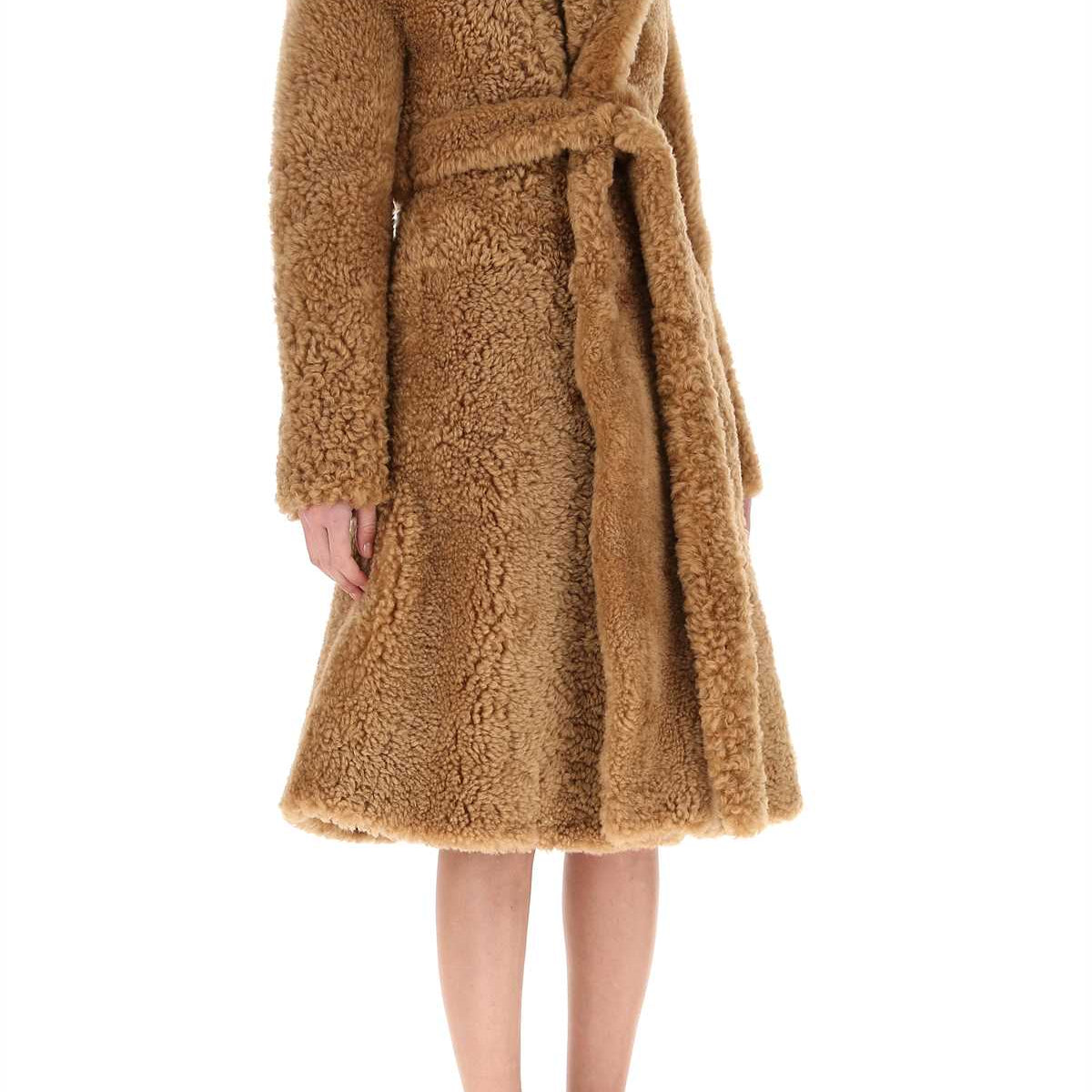 Bottega Veneta Women Camel Shearling Coat