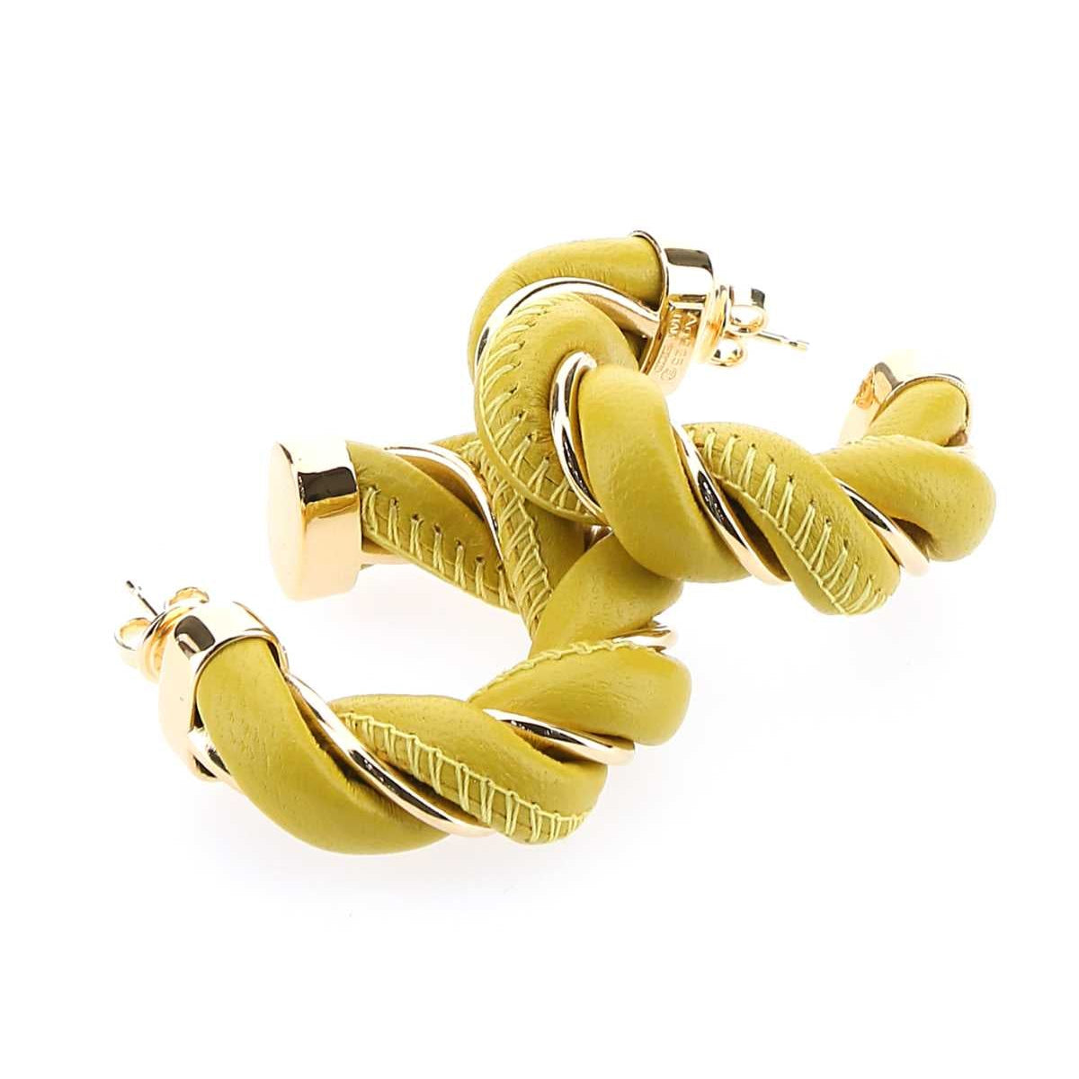 Bottega Veneta Women Yellow Nappa Leather And 925 Silver Twist Earrings