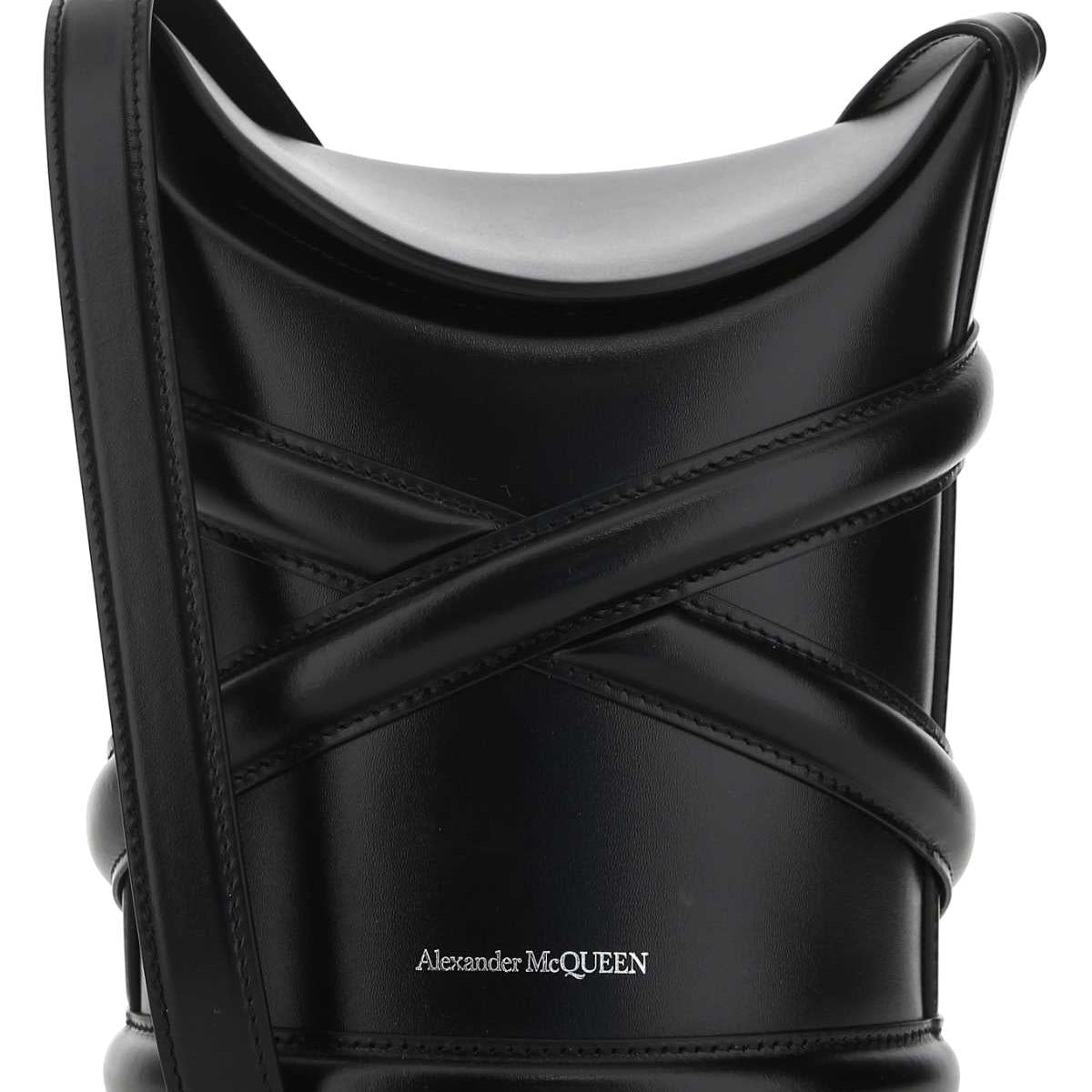 Alexander Mcqueen Women Black Leather The Curve Bucket Bag