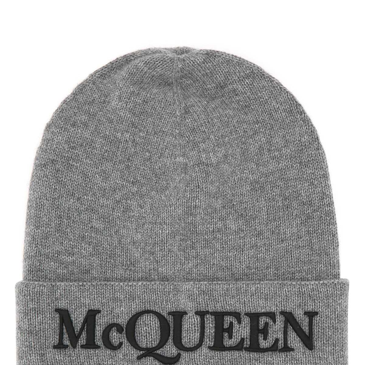 Alexander Mcqueen Men Grey Cashmere Beanie Hat