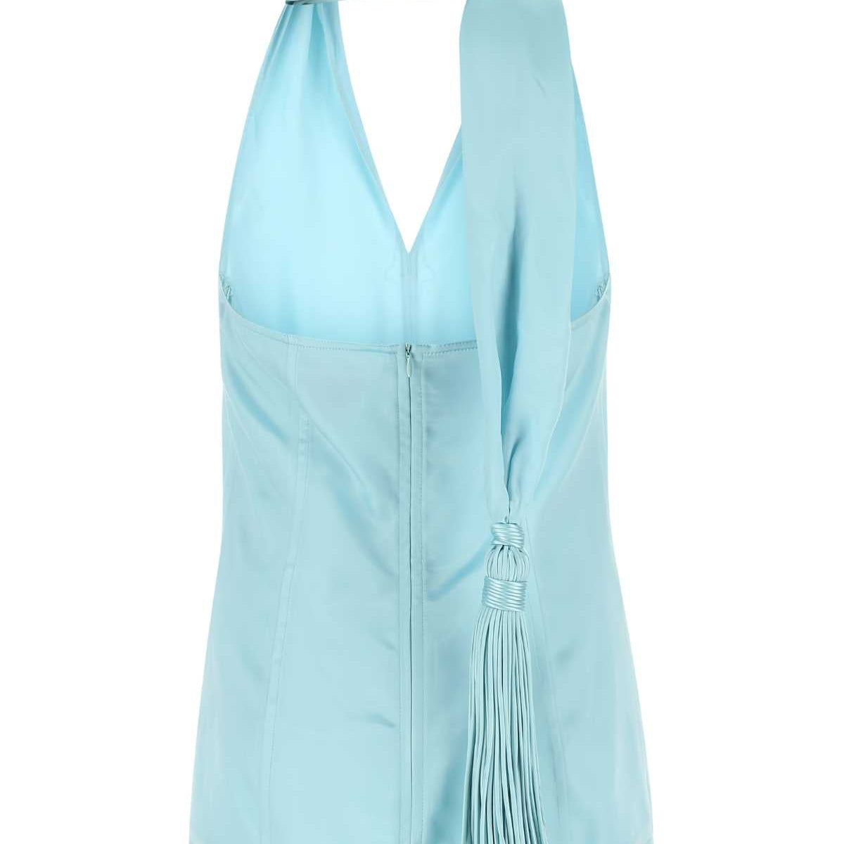 Bottega Veneta Women Pastel Light-Blue Satin Top