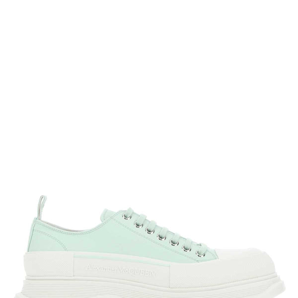 Alexander Mcqueen Men Sea Green Leather Tread Slick Sneakers