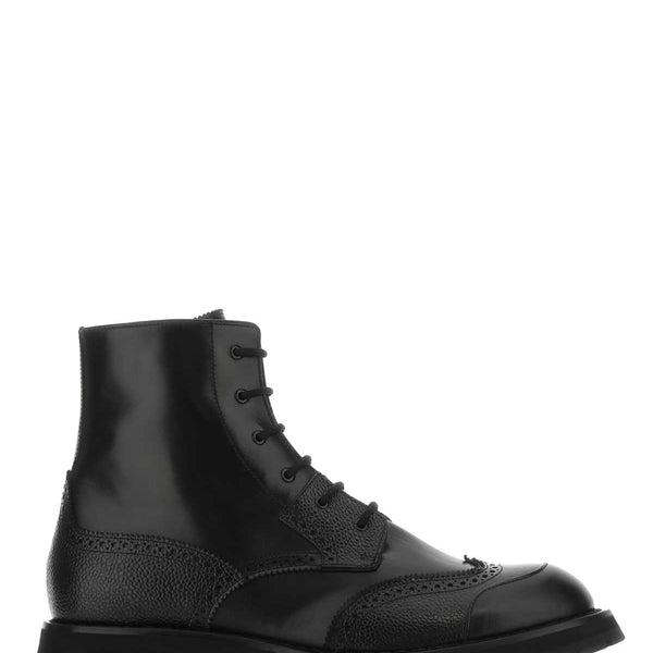 Alexander Mcqueen Men Black Leather Punk Worker Ankle Boots