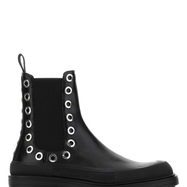 Alexander Mcqueen Men Black Leather Boxcar Ankle Boots