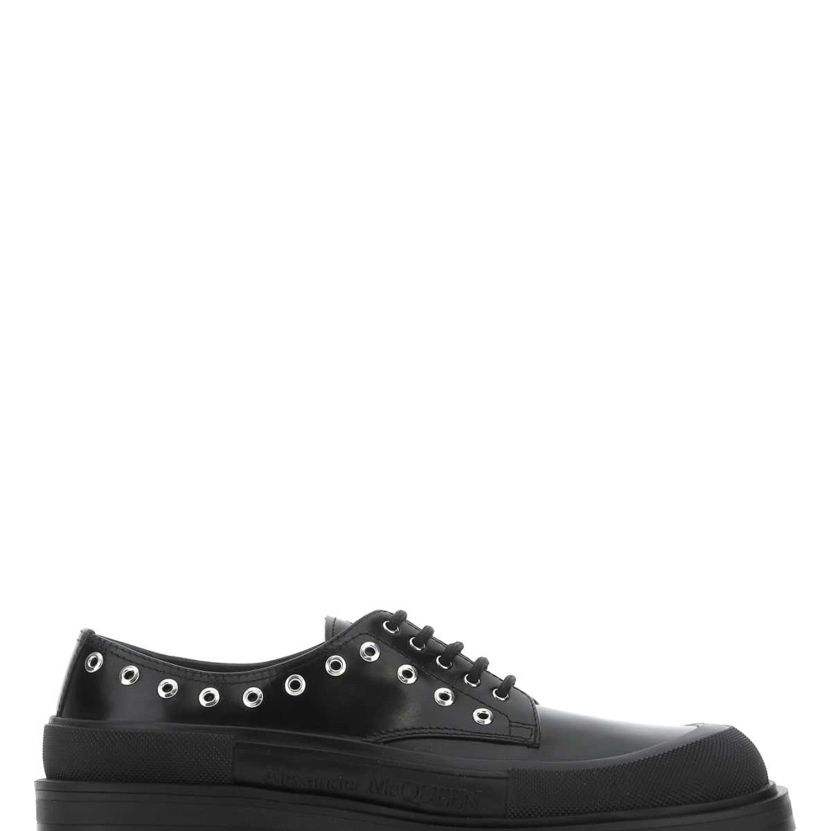 Alexander Mcqueen Men Black Leather Lace-Up Shoes