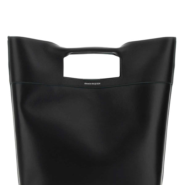 Alexander Mcqueen Men Black Leather The Square Bow Shopping Bag