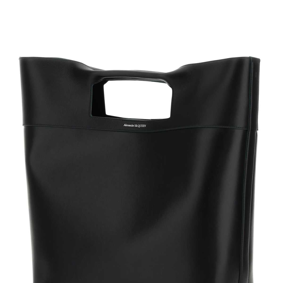 Alexander Mcqueen Men Black Leather The Square Bow Shopping Bag