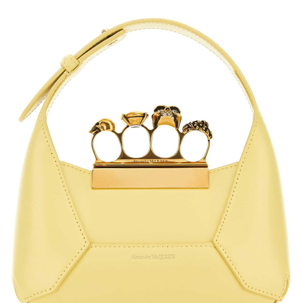 Alexander Mcqueen Women Pastel Yellow Leather Mini Jewellered Hobo Handbag