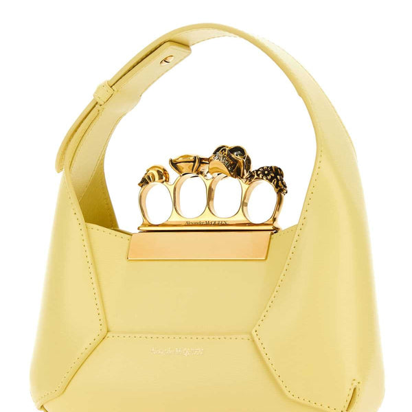 Alexander Mcqueen Women Pastel Yellow Leather Mini Jewellered Hobo Handbag