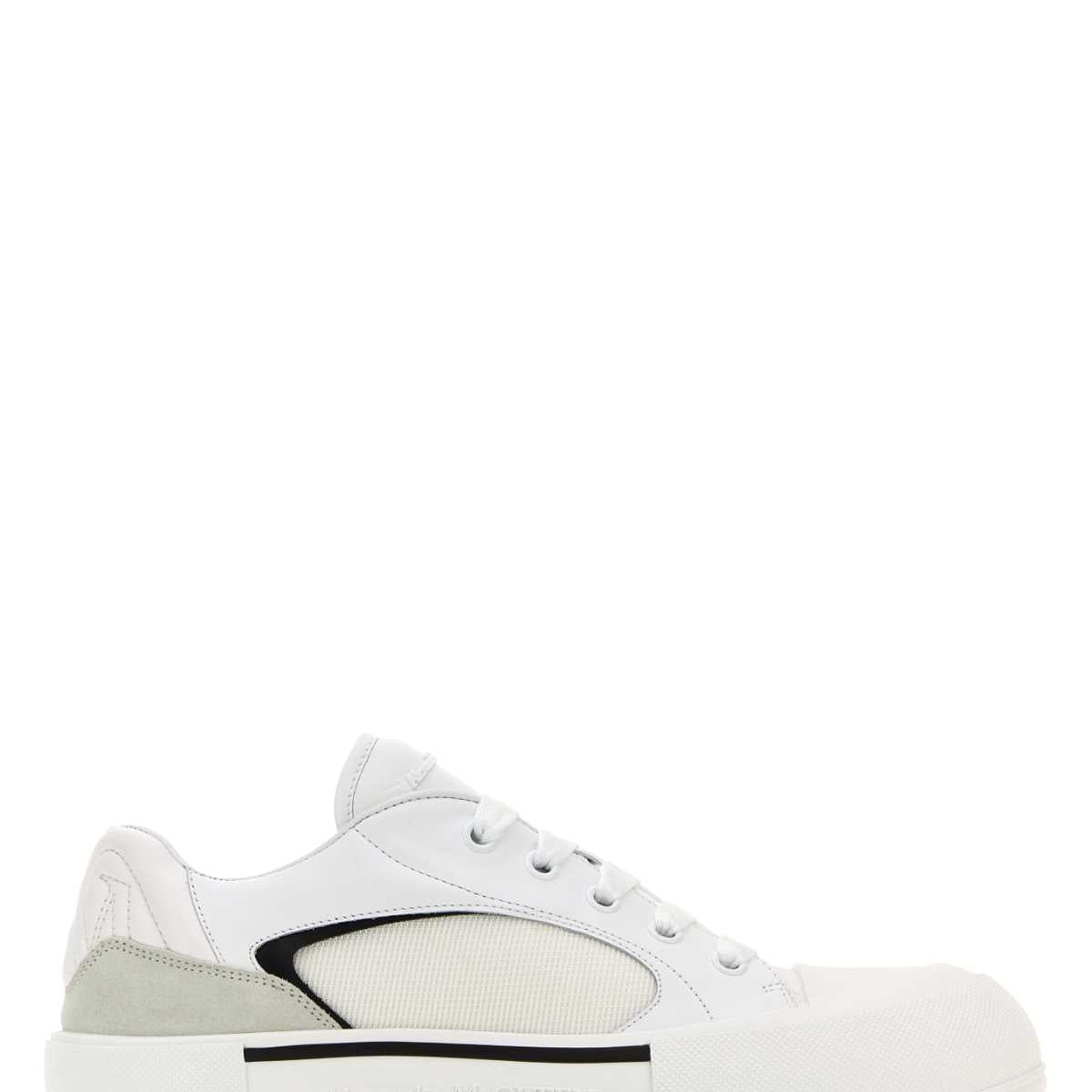 Alexander Mcqueen Men White Canvas And Leather Plimsoll Sneakers