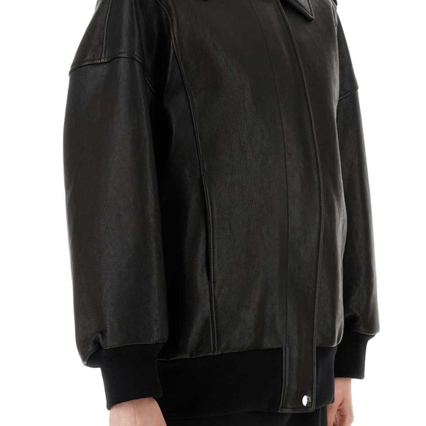 Alexander Mcqueen Women Black Leather Oversize Jacket
