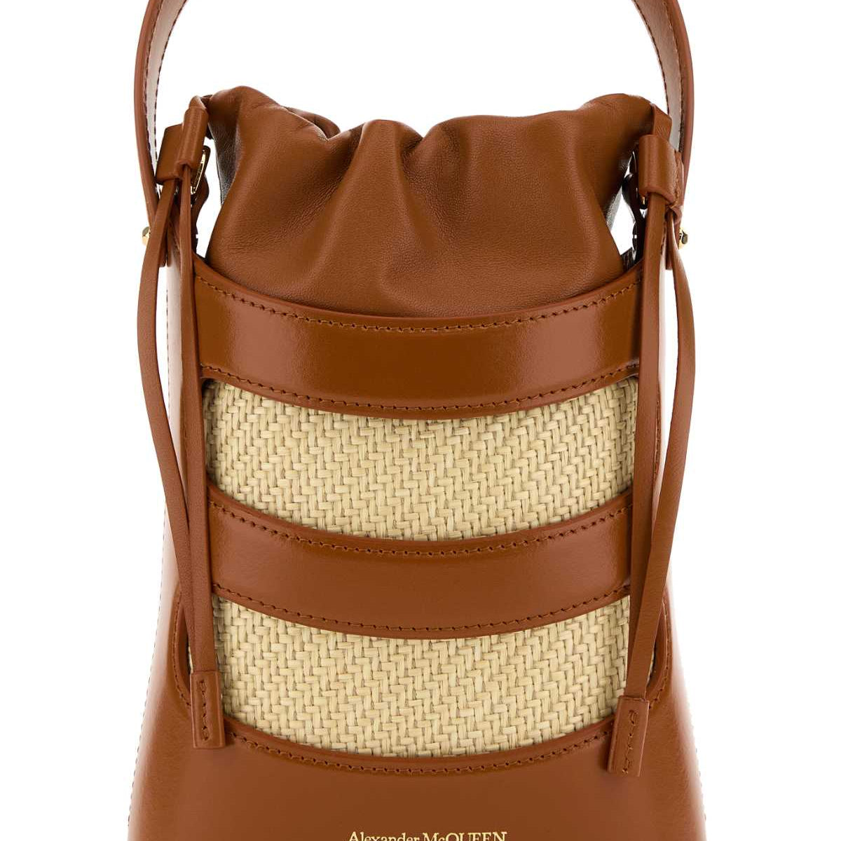 Alexander Mcqueen Women Two-Tone Leather And Raffia Mini The Rise Bucket Bag