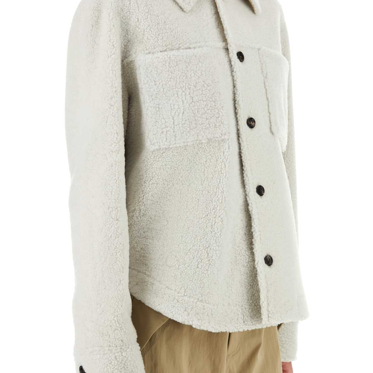 Bottega Veneta Women Chalk Shearling Oversize Shirt