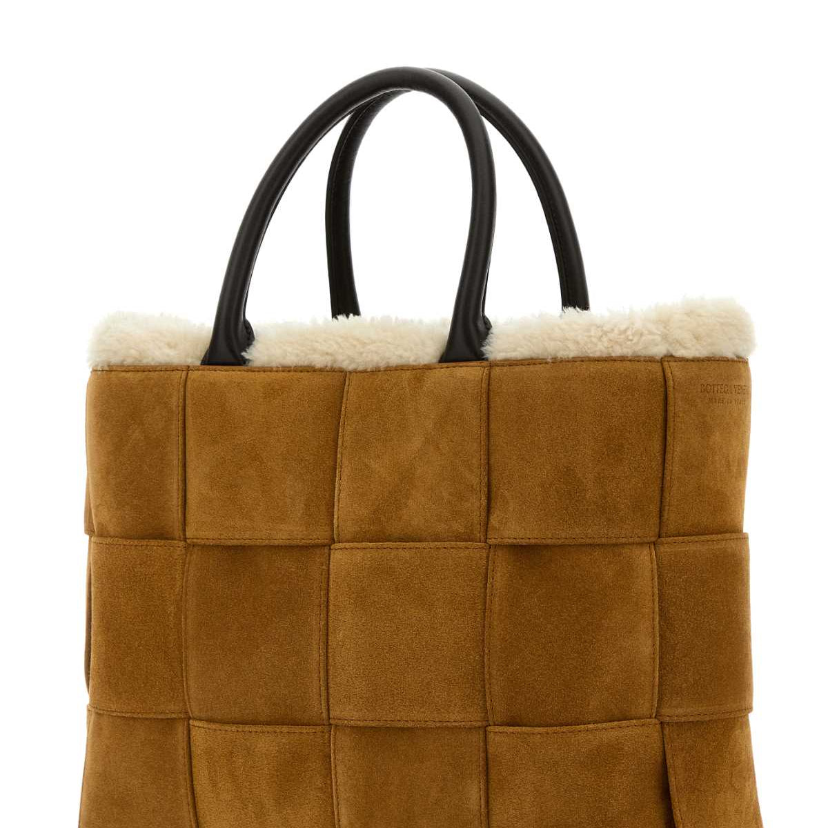 Bottega Veneta Men Camel Suede Small Arco Shopping Bag